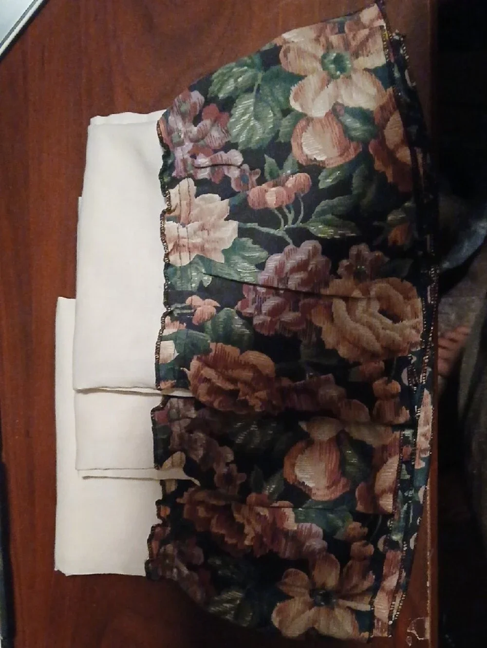 Source Unknown Cream Panel Curtains with Floral Ruffle